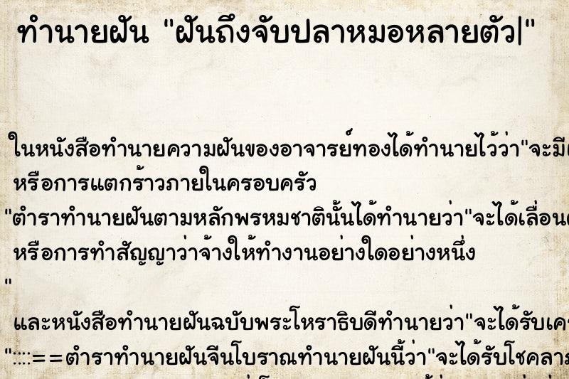 ทำนายฝันฝันถึงจับปลาหมอหลายตัว| ทำนายฝันทำนายฝันฝันถึงจับปลาหมอหลายตัว|
